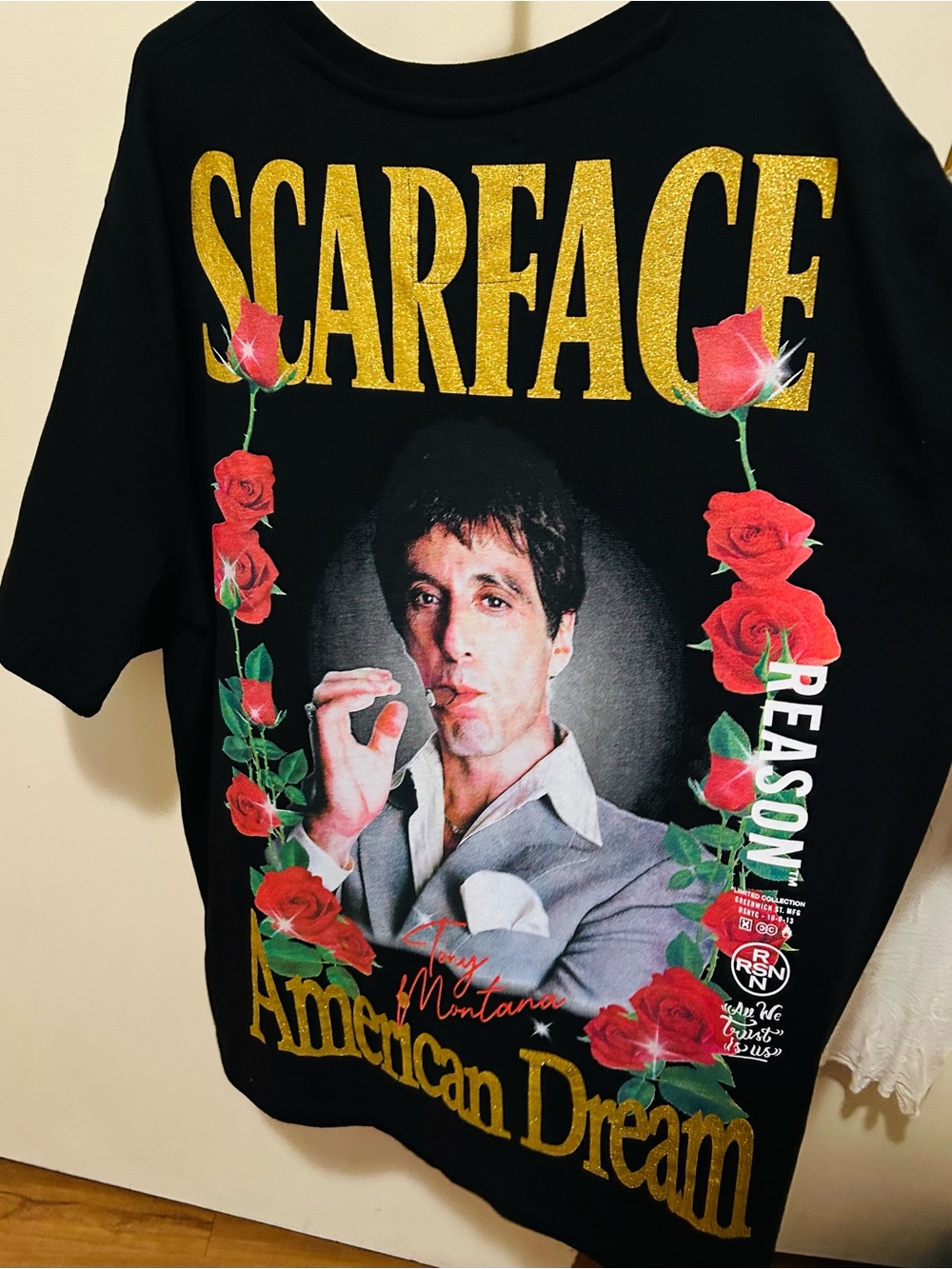 Reason Black Scarface 'American Dream' Graphic Tee with Red Roses